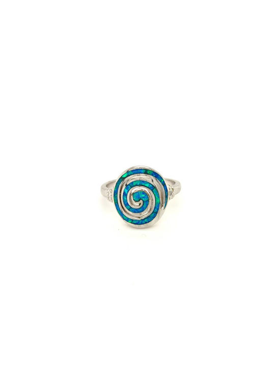 Women's Ring, Silver (925°), Spiral with Synthetic Opal - Blue