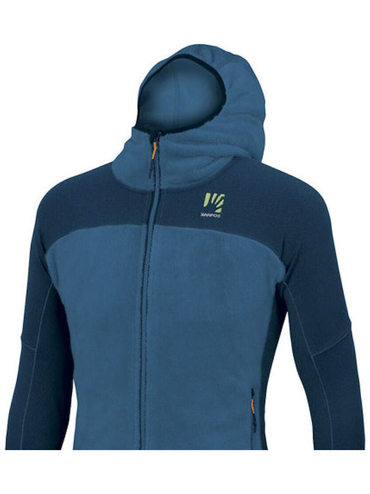 Karpos Outdoor Ανδρική Ζακέτα Fleece με Φερμουάρ και Κουκούλα Μπλε