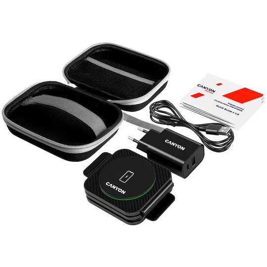 Canyon Kabelloses Ladegerät (Qi Pad) und Kabel USB-C 18W Stromlieferung Schwarzs (CNS-WCS305B)
