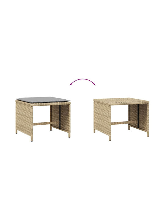 Garden Stool Cube Outdoor Rattan with Beige Cushion 4 Pieces 41x41x36cm