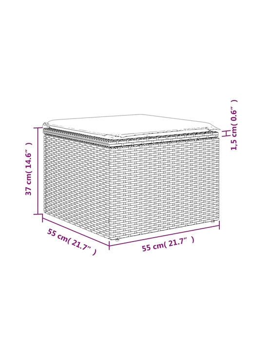Outdoor Cube Garden Stool Rattan With Grey Cushion 55x55x37cm