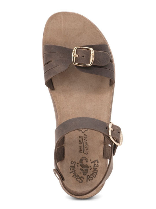 Lorena Leather Women's Flat Sandals Anatomic with Strap in Brown Color