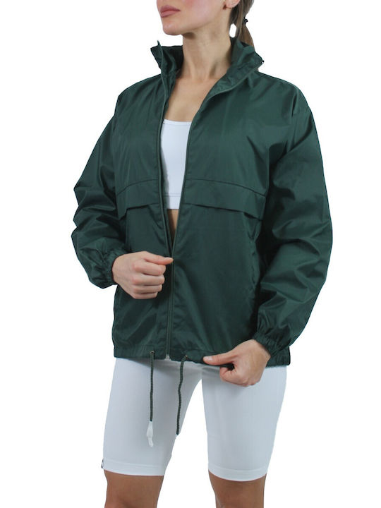 H&S Women's Short Lifestyle Jacket Windproof for Spring or Autumn with Hood Green