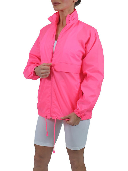 H&S Women's Short Lifestyle Jacket Windproof for Spring or Autumn with Hood Pink