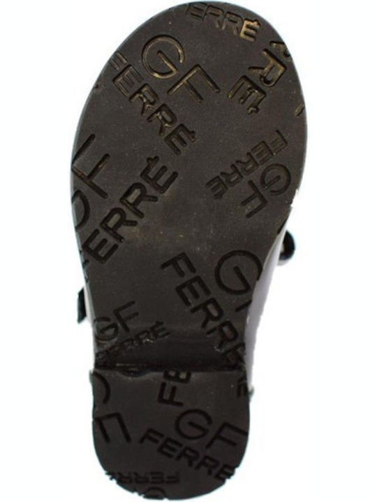 Kids Leather Ballerinas with Hoop & Loop Closure Black