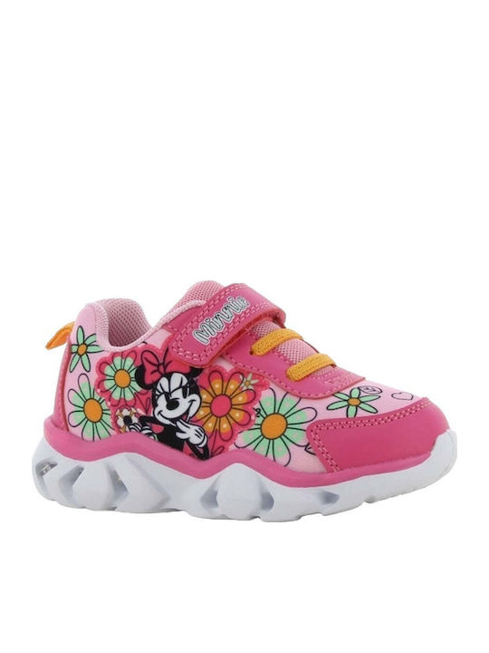 Minnie Mouse Παιδικά Sneakers Ανατομικά με Σκρατς & Φωτάκια Φούξια