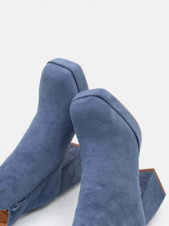 Bozikis Suede Women's Ankle Boots with High Heel Blue