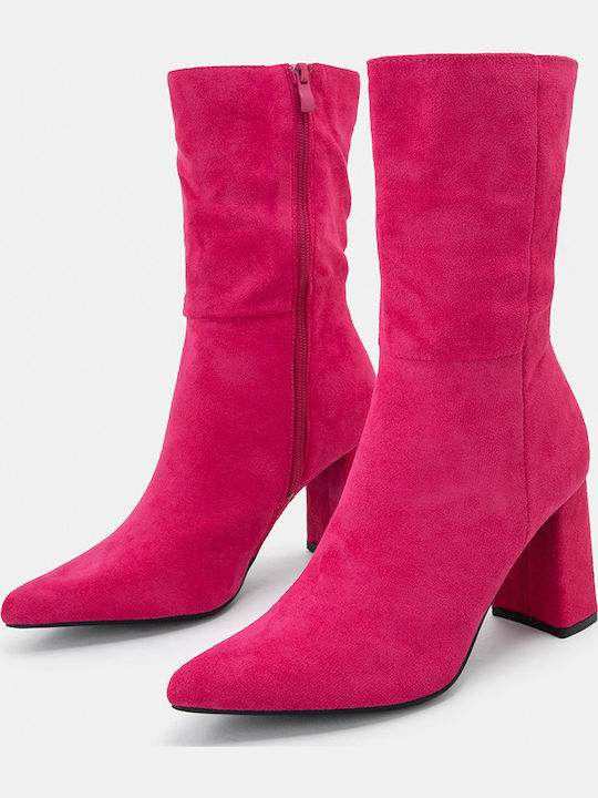 Suede Women's Ankle Boots with High Heel Fuchsia