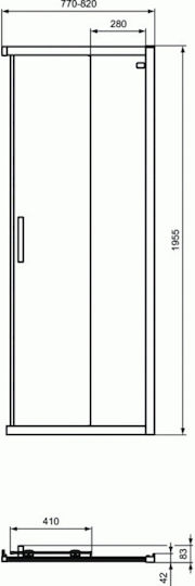 Ideal Standard Connect 2 Διαχωριστικό Ντουζιέρας με Συρόμενη Πόρτα 80x100cm Chrome