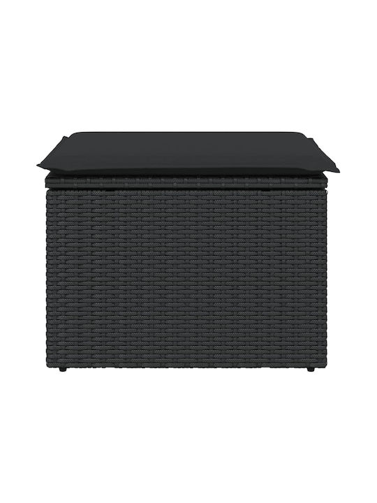 Băncuță Cub Pentru Exterior Rattan Cu Pernă Neagră 55x55x37cm