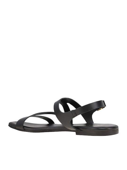 Leather Women's Flat Sandals in Black Color