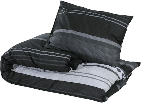 vidaXL Set Cotton Duvet Cover 140x200cm Single with Pillowcase Black