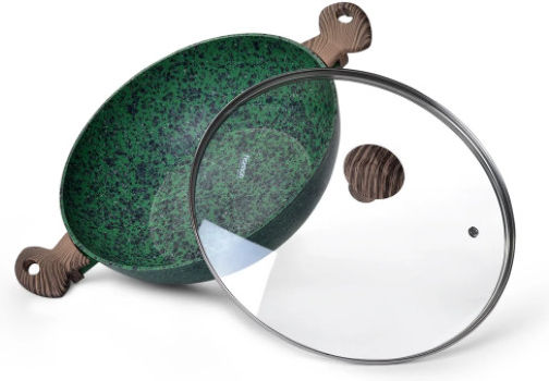 Fissman Malachite Aluminum Wok with Lid with Non-Stick Interior Coating