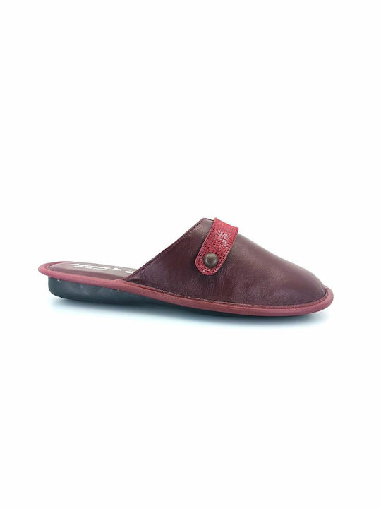 Boxer Leather Winter Women's Slippers in Burgundy color