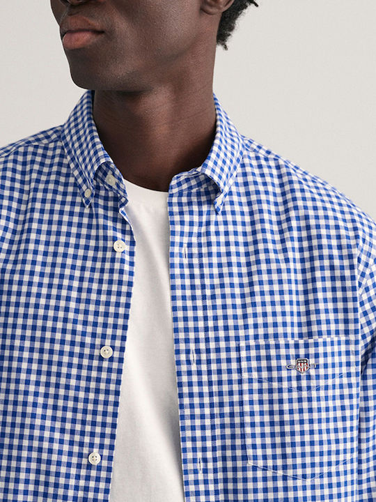 Long-sleeved Cotton Shirt Checked Blue