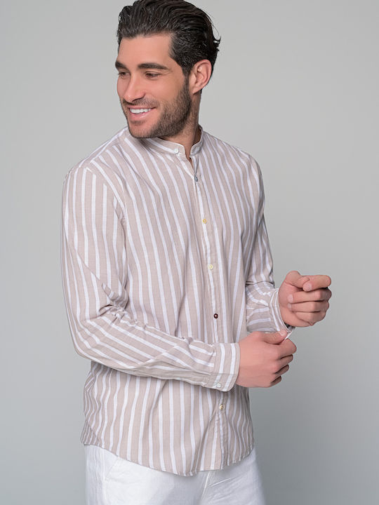 Ben Tailor Men's Shirt Long Sleeve Linen Striped Beige