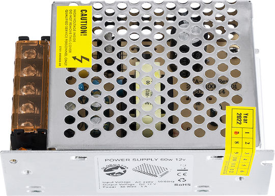 GloboStar Ρυθμιζόμενο Dimmable Τροφοδοτικό LED IP20 Ισχύος 60W με Τάση Εξόδου 12V