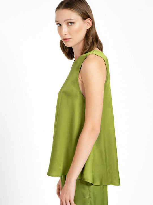 Philosophy Wear Bluza de Damă de Vară de Satin Fără mâneci Verde