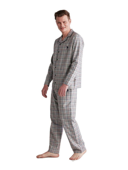 U.S. Polo Assn. Men's Winter Checked Pajamas Set Gray