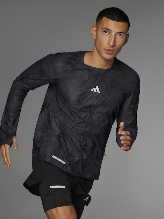 Adidas Allover Print Ανδρική Μπλούζα Μακρυμάνικη Carbon / Black