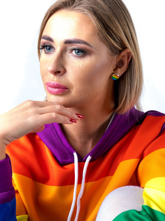 Lgbt Rainbow Round Steel Earrings Pl48h