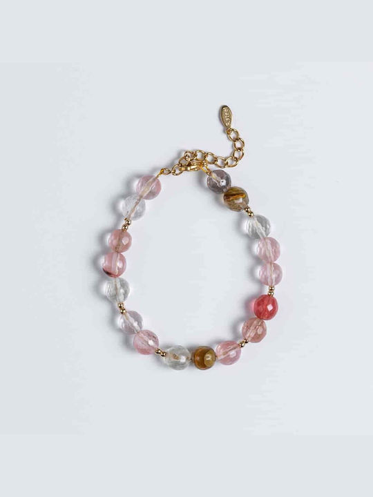 Handmade Cuoro Bracelet with Semiprecious Pink Opal Stones