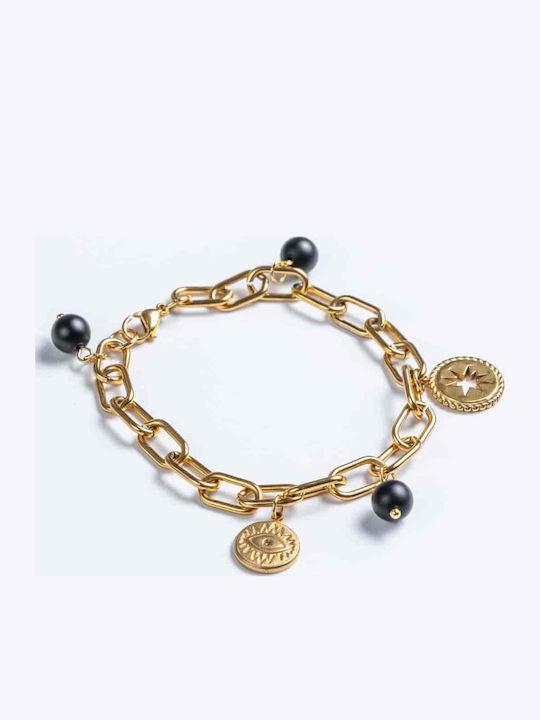 Handmade Cuoro Bracelet Made of Stainless Steel Chain and Semi-Precious Onyx Stones
