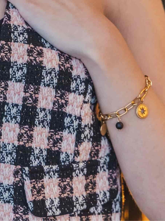Handmade Cuoro Bracelet Made of Stainless Steel Chain and Semi-Precious Onyx Stones