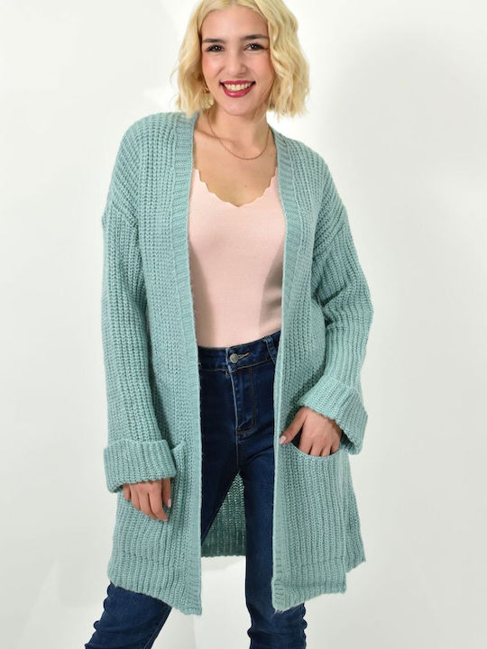 Potre Long Women's Knitted Cardigan Green