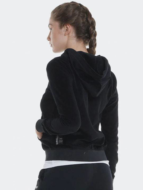 Body Action Women's Long Hooded Fleece Sweatshirt Black