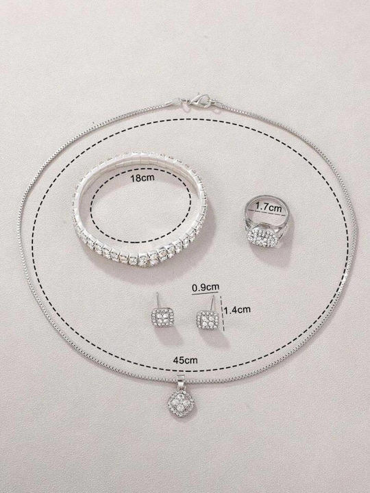 Set Watch Earrings Necklace and Ring and Bracelet Silver