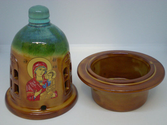 Clay Vigil Oil Lamp Bell Medium Virgin Mary 1 Piece 19302 Bordeaux