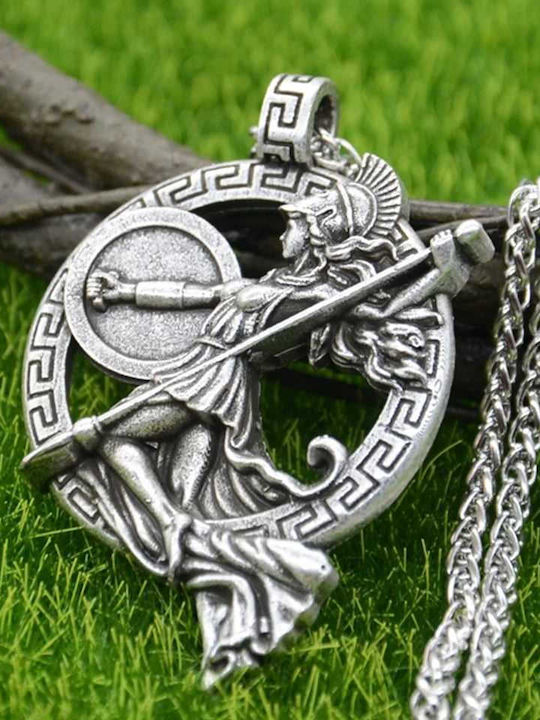 Pendant Necklace Goddess Athena of Greek Mythology in Silver Tone