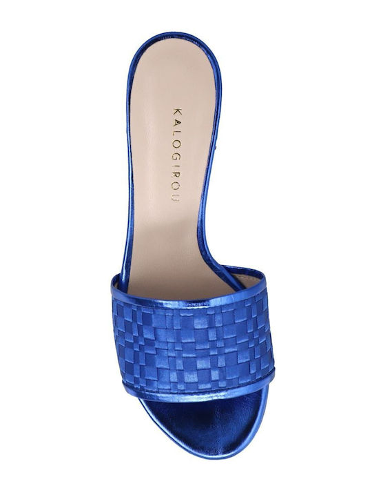 Leder Mules mit Chunky Niedrig Absatz in Blau Farbe