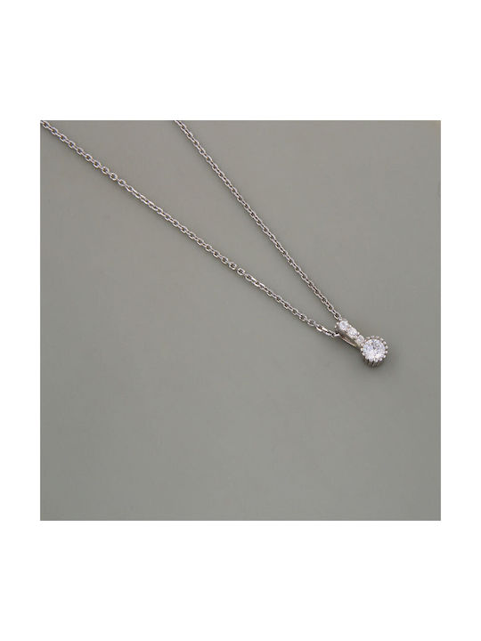 Women's Silver Single Stone Necklace With Chain 925 Decorated With White Zircon.