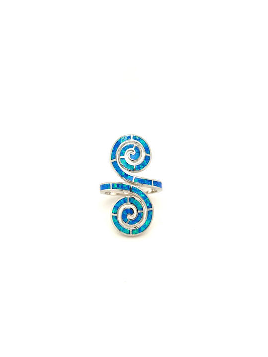 Women's Ring, Silver (925°), Spiral with Synthetic Opal - Blue