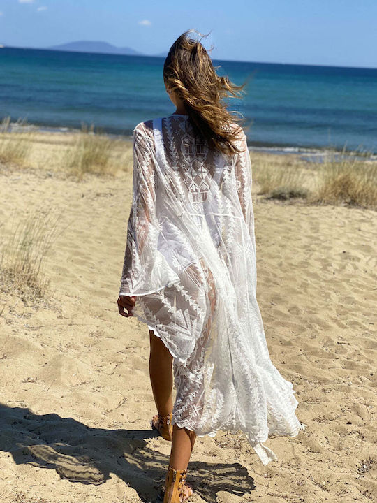 Achilleas Accessories Feminin Lung Kimono de Plajă Alb