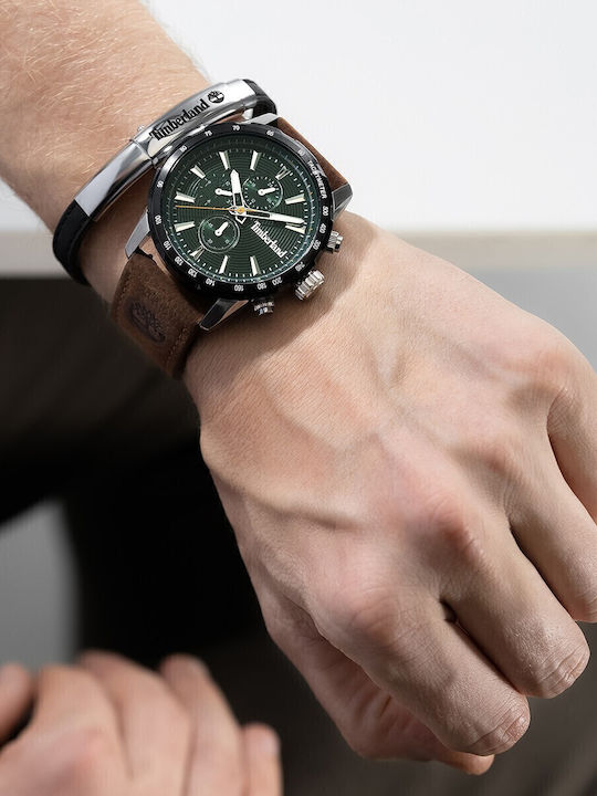 Timberland Ανδρικό Ρολόι 46mm Χρονογράφος Μπαταρίας με Καφέ Δερμάτινο Λουράκι