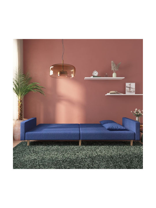 Doppelsitzer Sofa Bett Blau mit Dekokissen 220x84,5x69cm