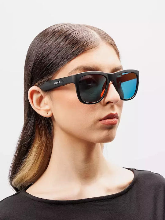 Cosselie Tune Unisex Sunglasses with Black Horn-Rimmed Frame and Light Blue Lens 1802203101