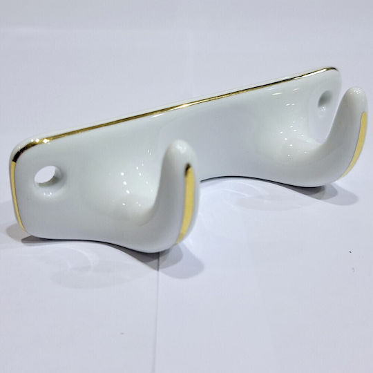 Polyresin Wall Hanger 2 Hooks White 12x3.8x3cm