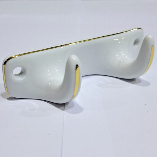 Polyresin Wall Hanger 2 Hooks White 12x3.8x3cm