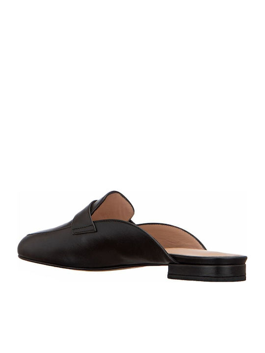 Flat Δερμάτινα Mules σε Μαύρο Χρώμα