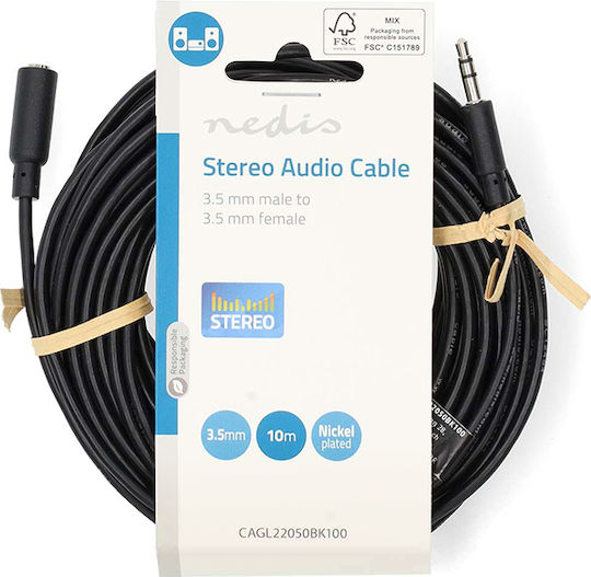 Nedis 3.5mm Jack Cable 3.5mm Male - 3.5mm Female Silver 10m CAGL22050BK100