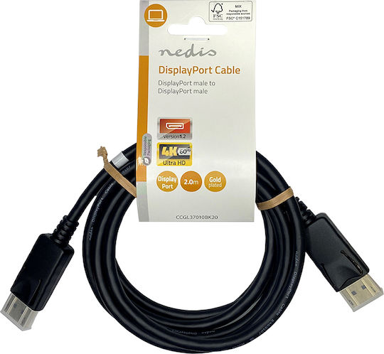 Nedis Cable DisplayPort male - DisplayPort male 2m Μαύρο (CCGL37010BK20)