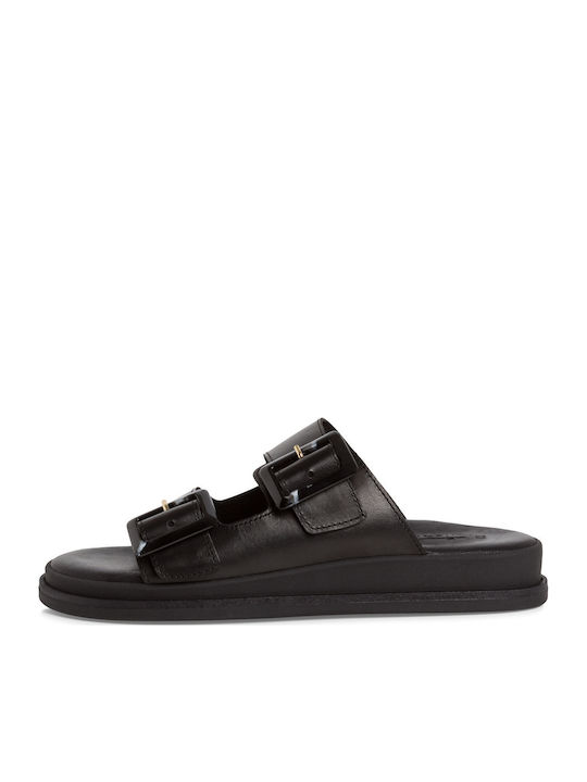 Leder Flache Sandalen für Damen mit Riemen in Schwarz Farbe