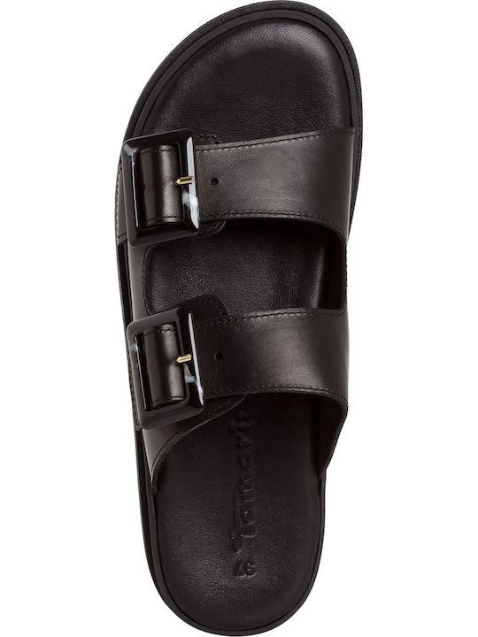 Leder Flache Sandalen für Damen mit Riemen in Schwarz Farbe