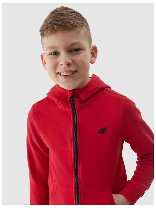 Kids Cardigan Cotton with Hood Red