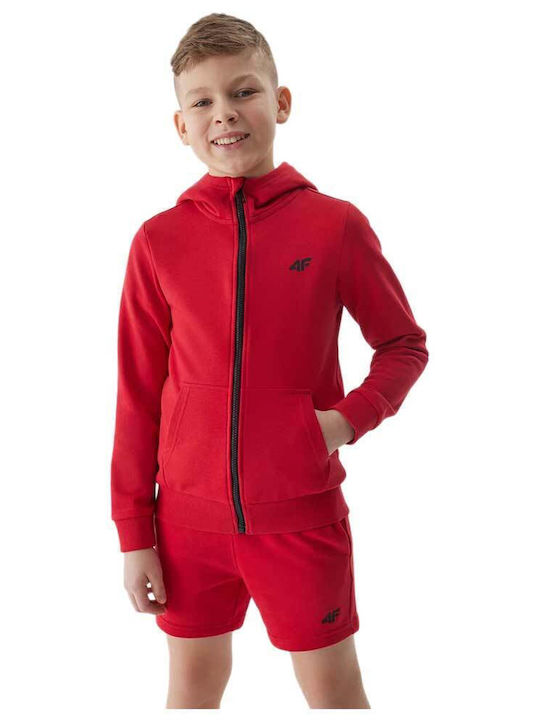 Kids Cardigan Cotton with Hood Red