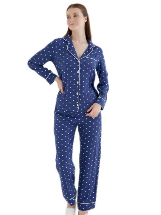 Women's Pyjamas with Buttons (8088) - Blue